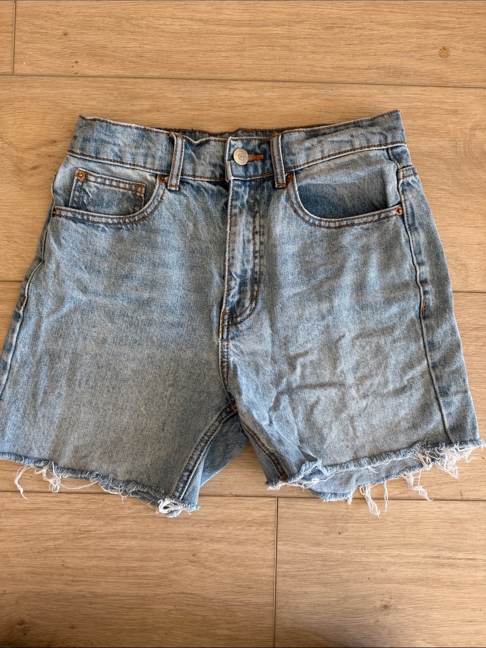 BDG Light Blue Cutoff Denim Shorts with Frayed Hem